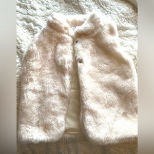 Girls White Faux Fur Vest with buttons